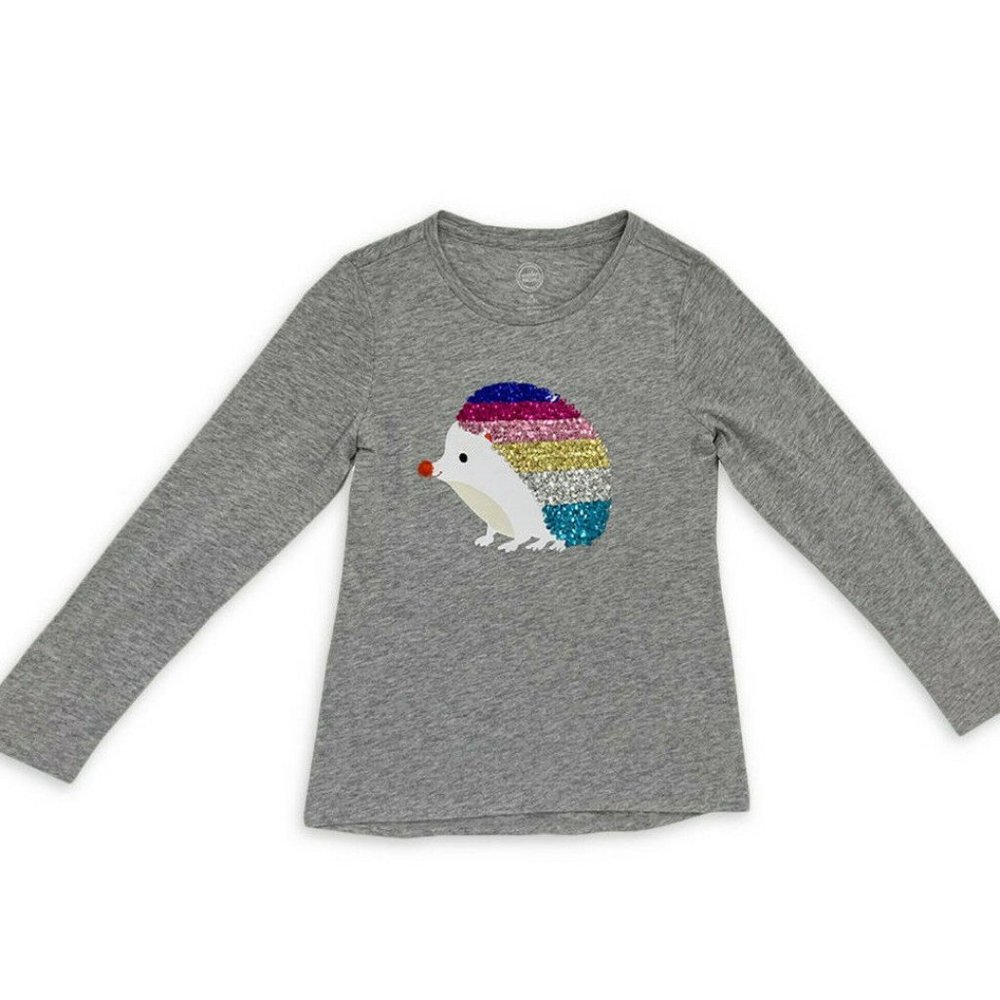 Wonder Nation Girls Long Sleeve Graphic T-Shirt Grey Hedgehog Size XL 14-16  NWT